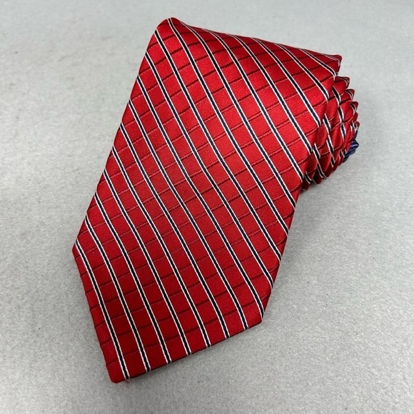 TOMMY HILFIGER RED BLUE STRIPES SILK NECKTIE TIE, 3.5 x 56 - Picture 1 of 6